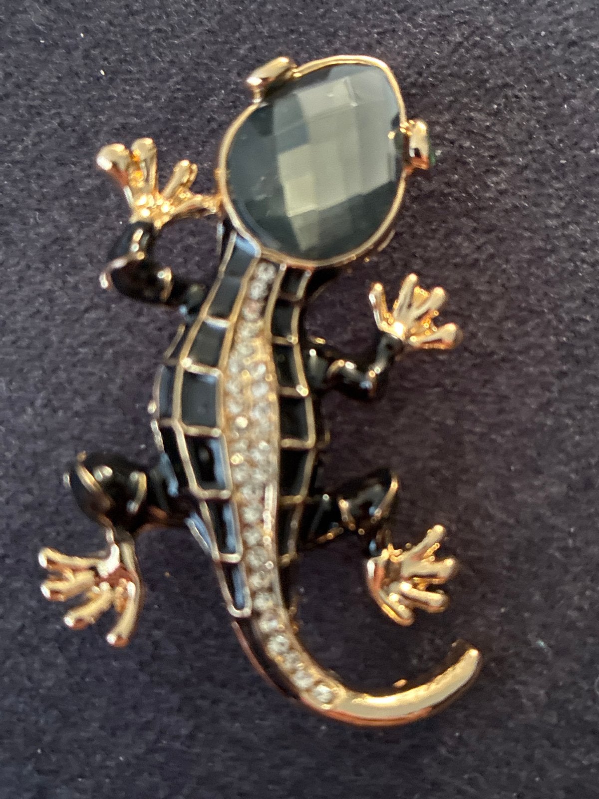 Elegante Broche Hagedis met Strass en Zwarte Details, Overige materialen, 4 tot 7 cm, Gebruikt, Zwart