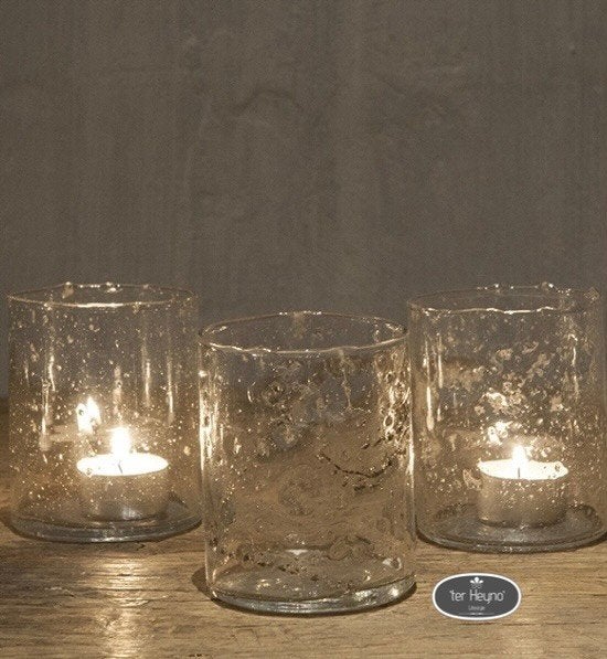 Glazen windlicht steenslag waxinehouder glas stoer landelijk, Huis en Inrichting, Woonaccessoires | Overige, Verzenden, Nieuw