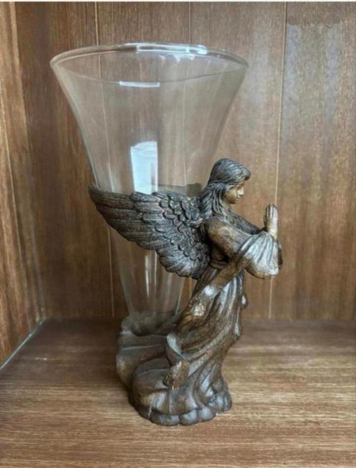 Decoratieve Engel met Glazen Vaas - Uniek Woonaccessoire, Gebruikt, Ophalen of Verzenden, Klassiek, Bruin