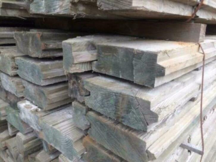 8 cm dik gewolmaniseerde damwand vuren planken tot 350cm, Doe-het-zelf en Verbouw, Gebruikt, Ophalen of Verzenden, Plank, Vuren