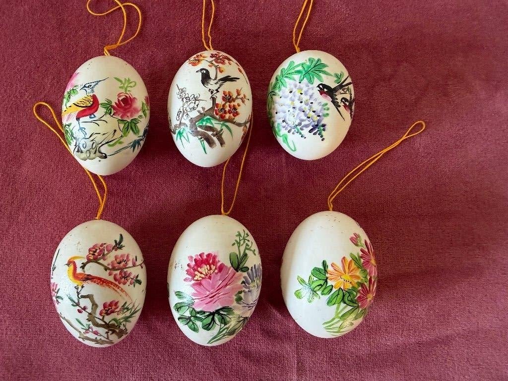 Set van 6 handgeschilderde Chinese uitgeblazen eieren, Overige typen, Ophalen of Verzenden, China, Meerkleurig