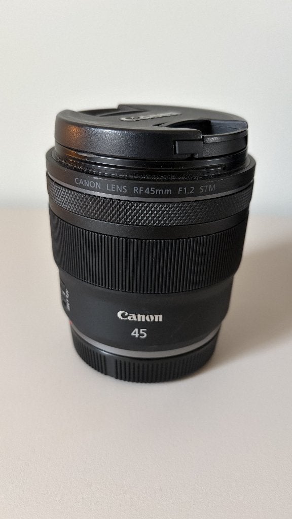 Canon RF 45mm f/1.2 STM, gekocht dec 2025, met bon