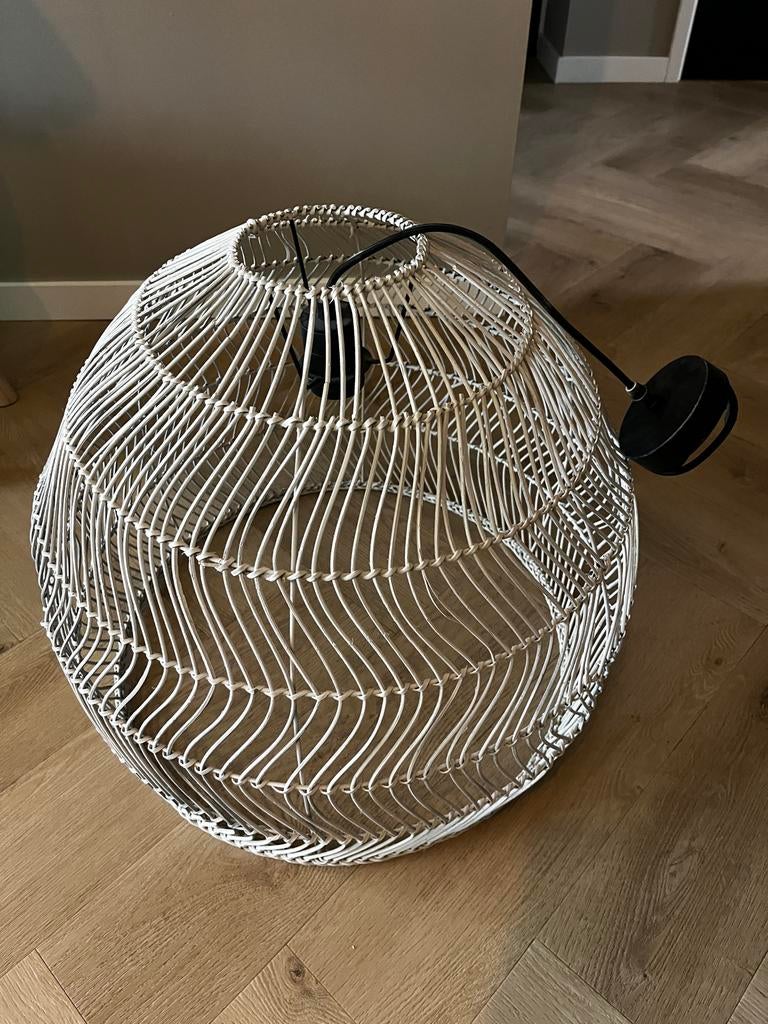 HKliving rotan hanglamp medium - beige, Ophalen, Zo goed als nieuw, Beige, Rond