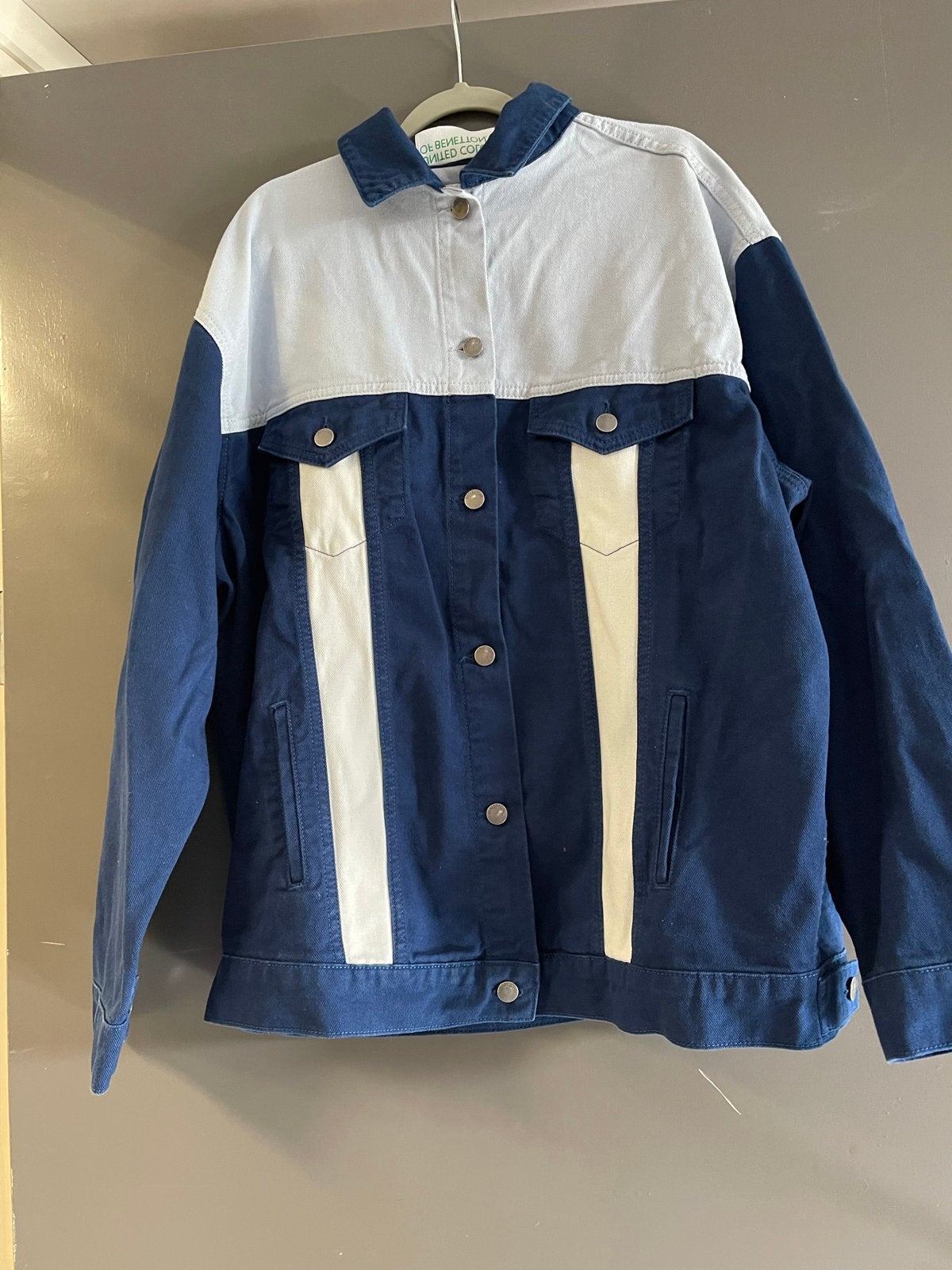 Benetton Spijkerjas - Blauw/Wit/Lichtblauw, Kleding | Dames, Verzenden, Zo goed als nieuw, Maat 36 (S), Blauw