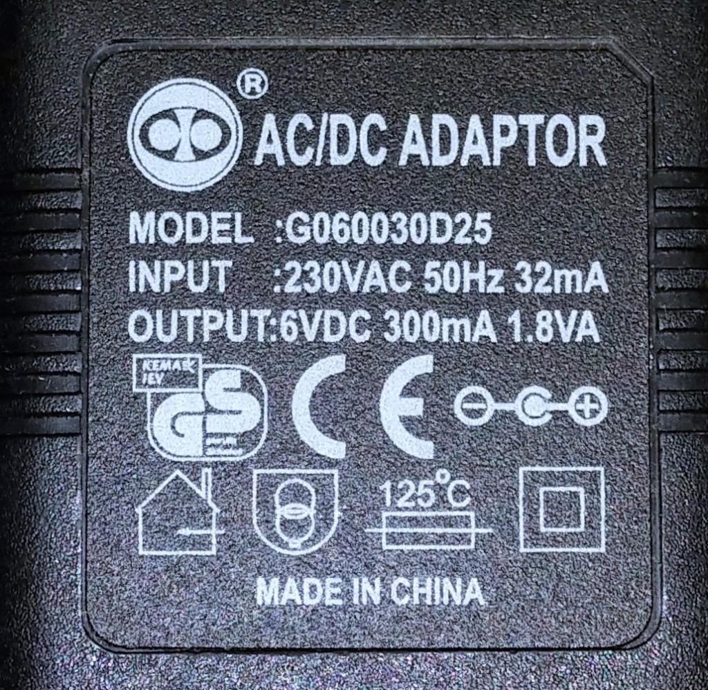Ten Pao G060030D25 6V 0.3A 0.5A 1.8W Adapter Oplader Charger, Ophalen of Verzenden, Zo goed als nieuw