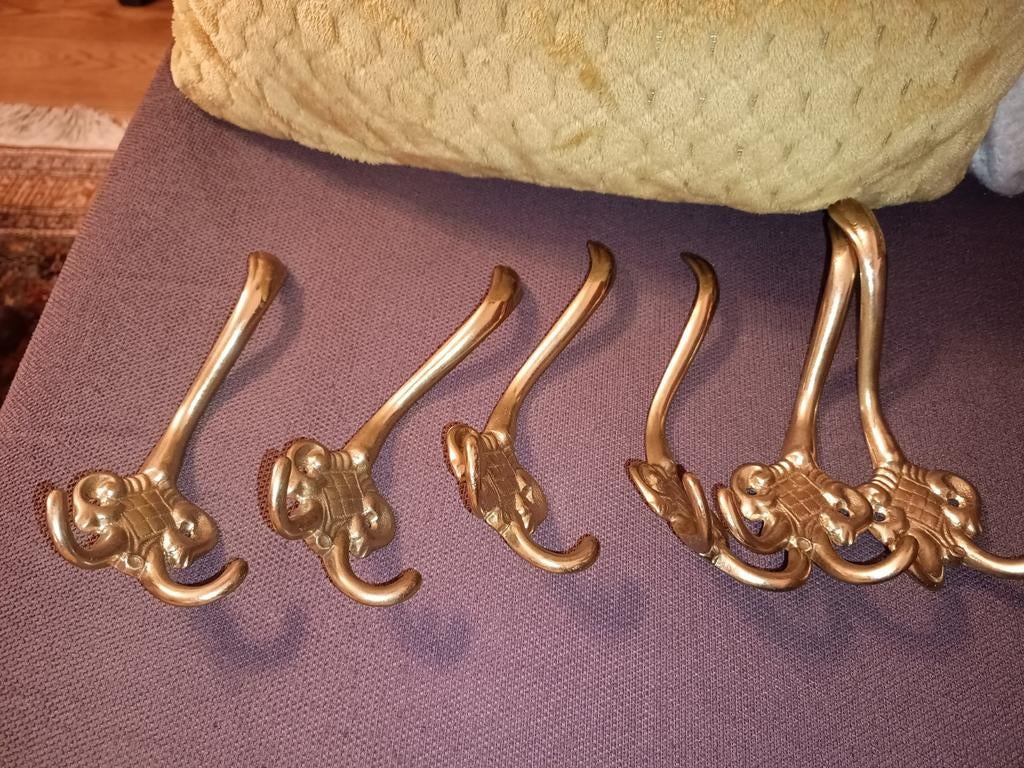 Set van 4 messing wandhaken, Ophalen of Verzenden, Metaal, Wandhaken, Minder dan 100 cm