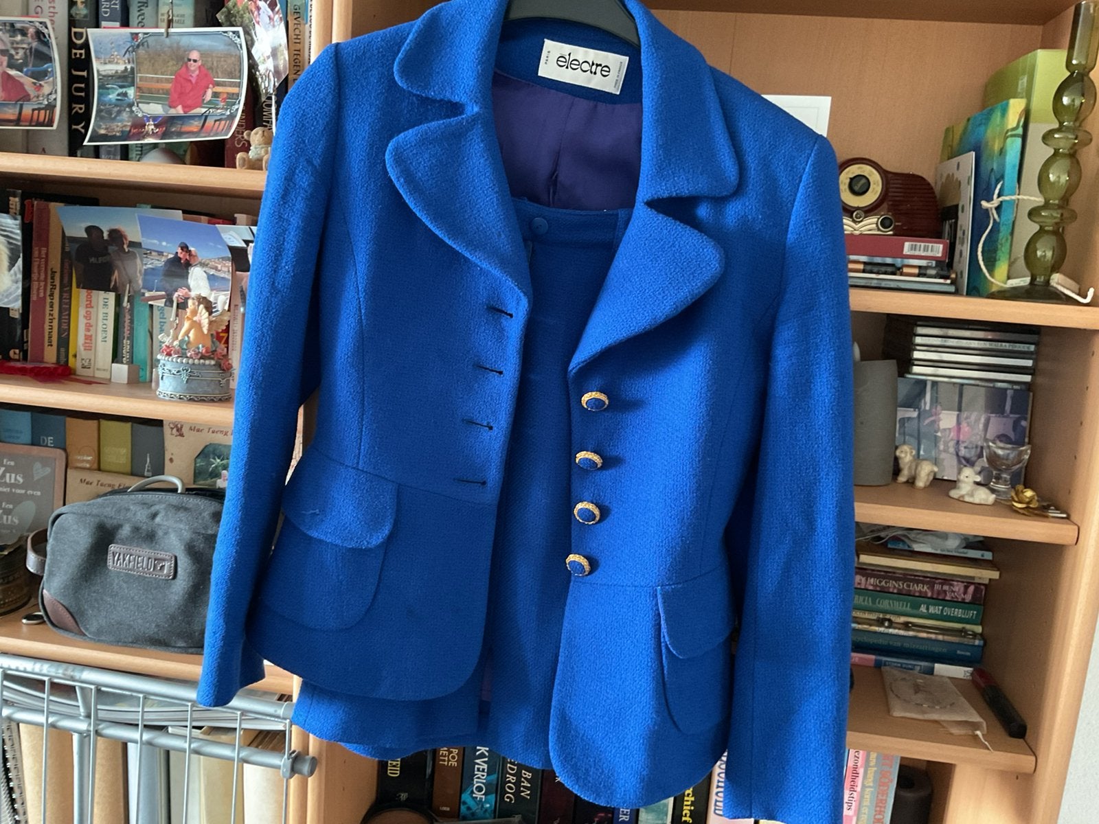 Mantelpak merk Electre, Kostuum of Pak, Blauw, Ophalen of Verzenden, Maat 36 (S)