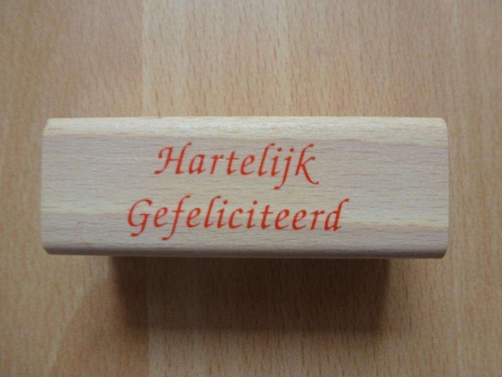 Houten / rubberen stempel - Hartelijk Gefeliciteerd, Ophalen of Verzenden, Zo goed als nieuw, Houten stempel