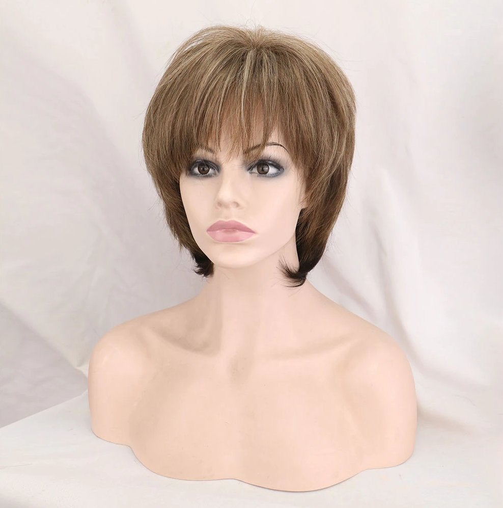 Korte Gemengde Blonde Bruine Pruik Haren Dames Vrouwen, Verzenden, Nieuw, Pruik of Haarverlenging