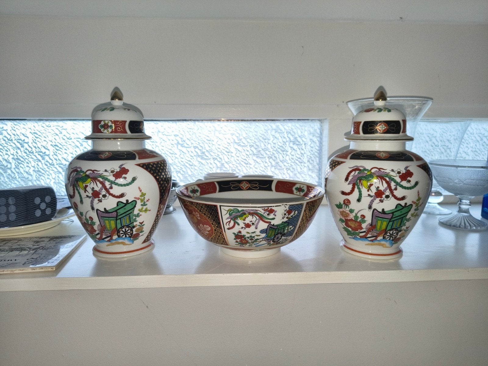 Prachtig 3-delig kaststel / dekselvazen met kom (Imari-stijl, Ophalen