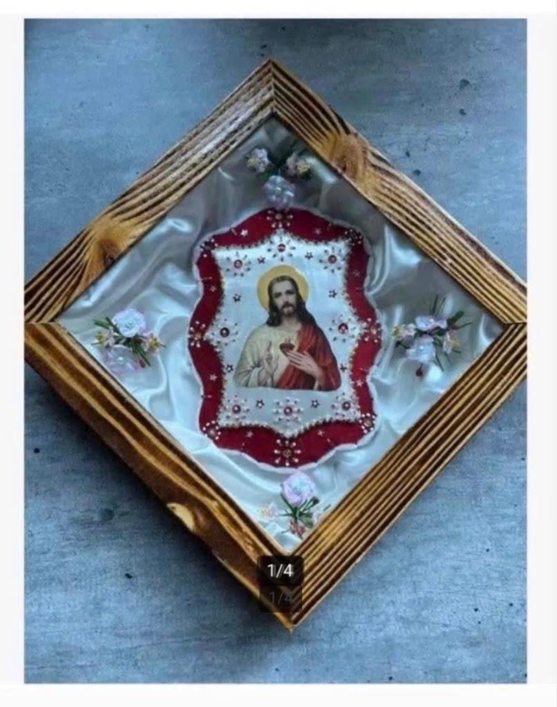 Verdiepte lijst met afbeelding Jezus, glas, kan hangen, Ophalen of Verzenden