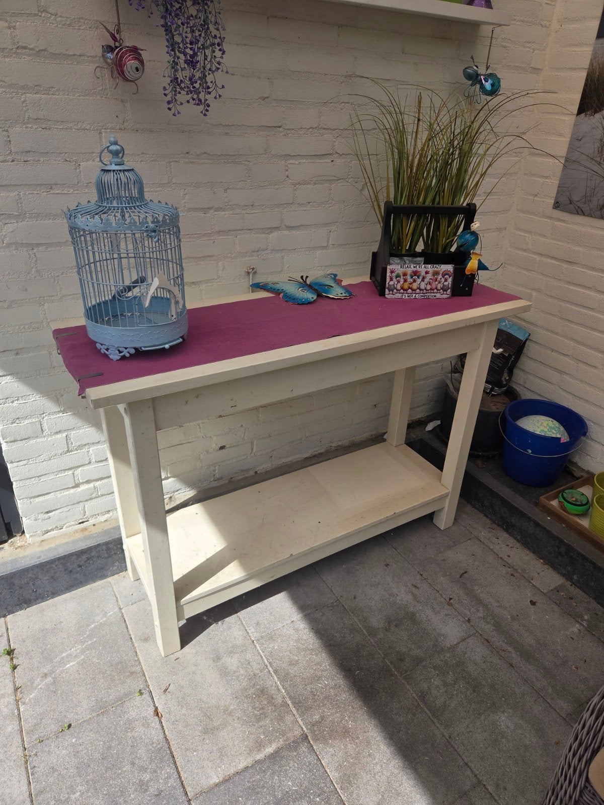 Houten sidetable/haltafel met opbergplank, Huis en Inrichting, Tafels | Sidetables, Ophalen, Gebruikt, 100 tot 150 cm, Landelijk