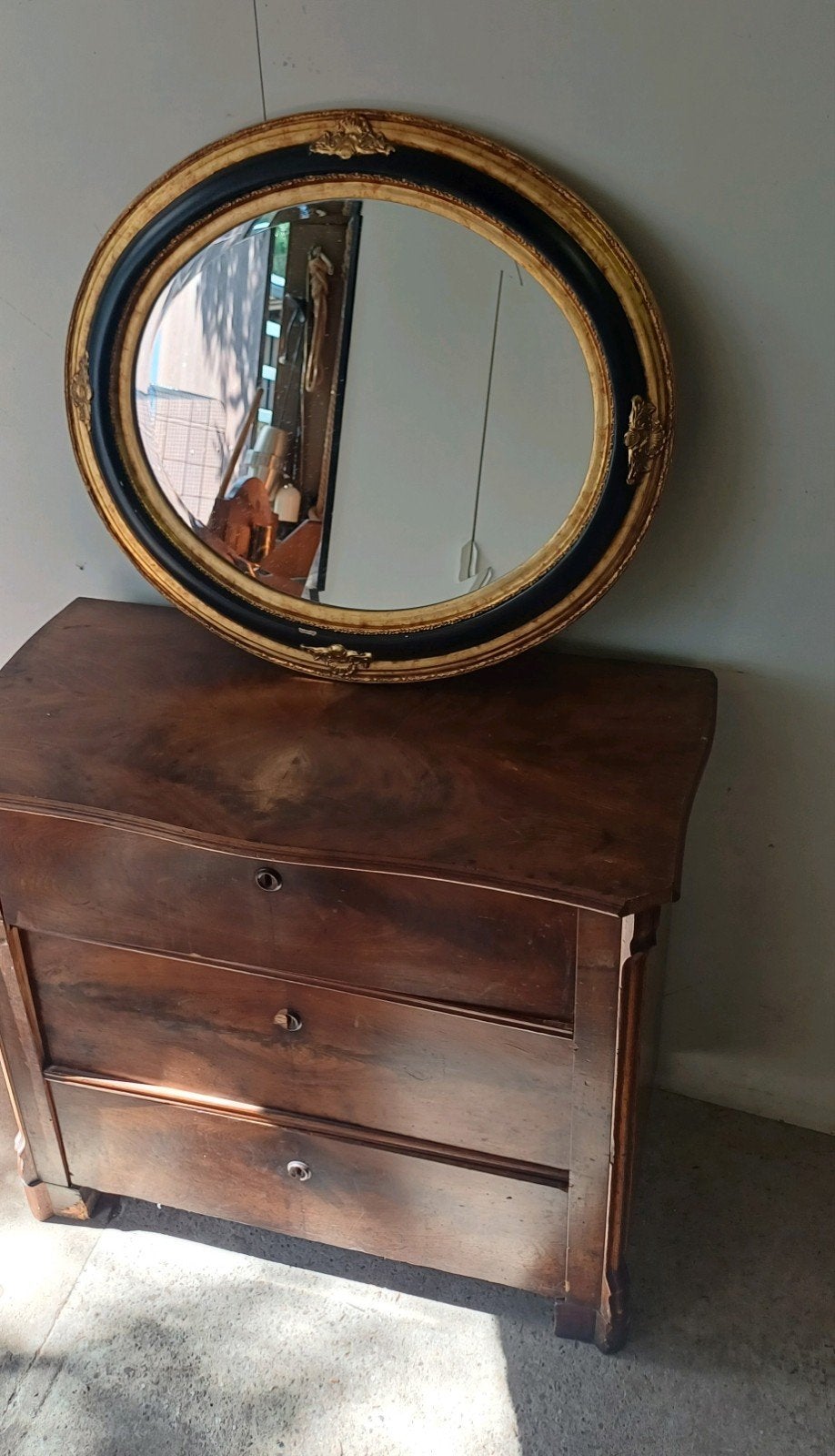 grote vintage brocante ovaal spiegel goud zwart facet, Ophalen of Verzenden, Rechthoekig