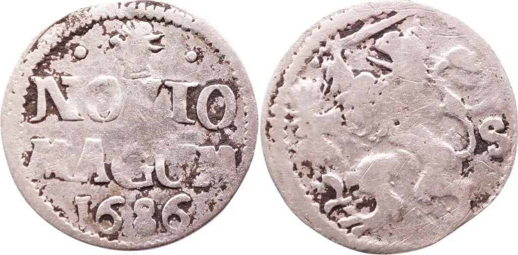 2 stuiver 1686, Nijmegen, stedelijke muntslag, Vóór koninkrijk, Verzenden, Zilver, Overige waardes