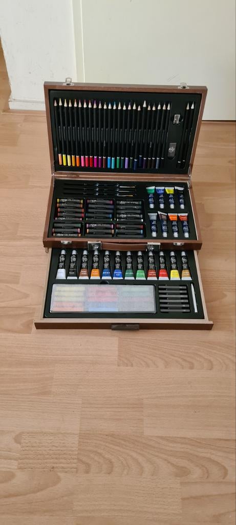 Uitgebreide Teken- en Schilderset in Houten Koffer, Hobby en Vrije tijd, Schilderen, Ophalen, Nieuw