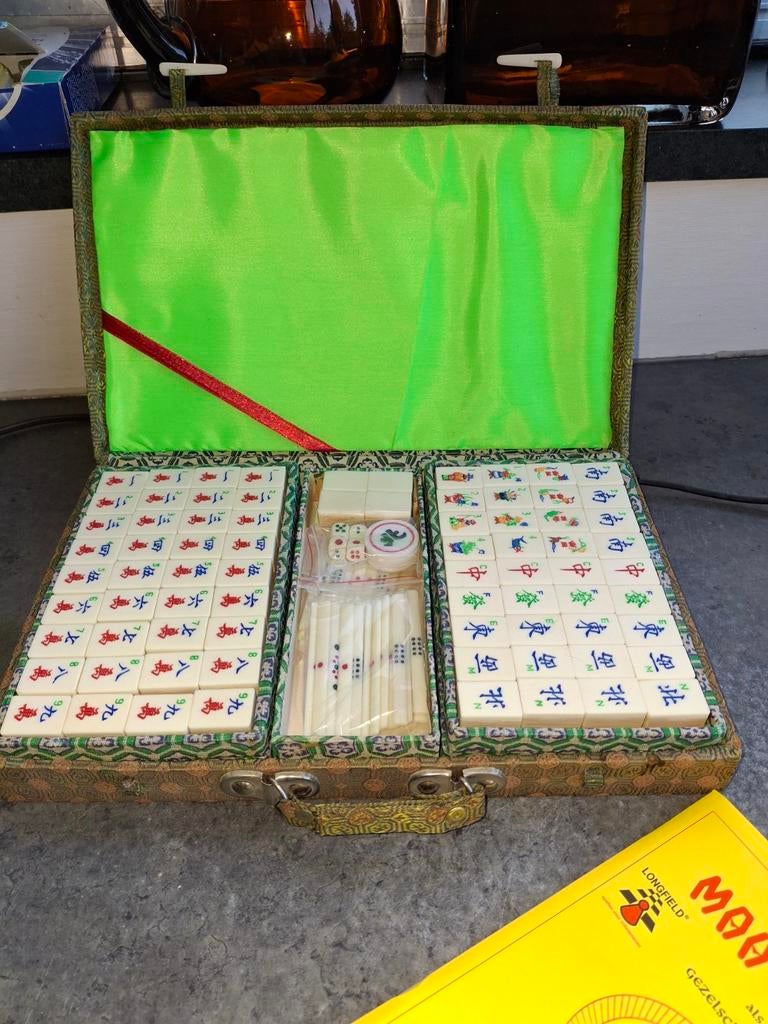 Mahjong spel in luxe koffer - Compleet en in goede staat, Gebruikt, Drie of vier spelers, Reisspel, Longfield