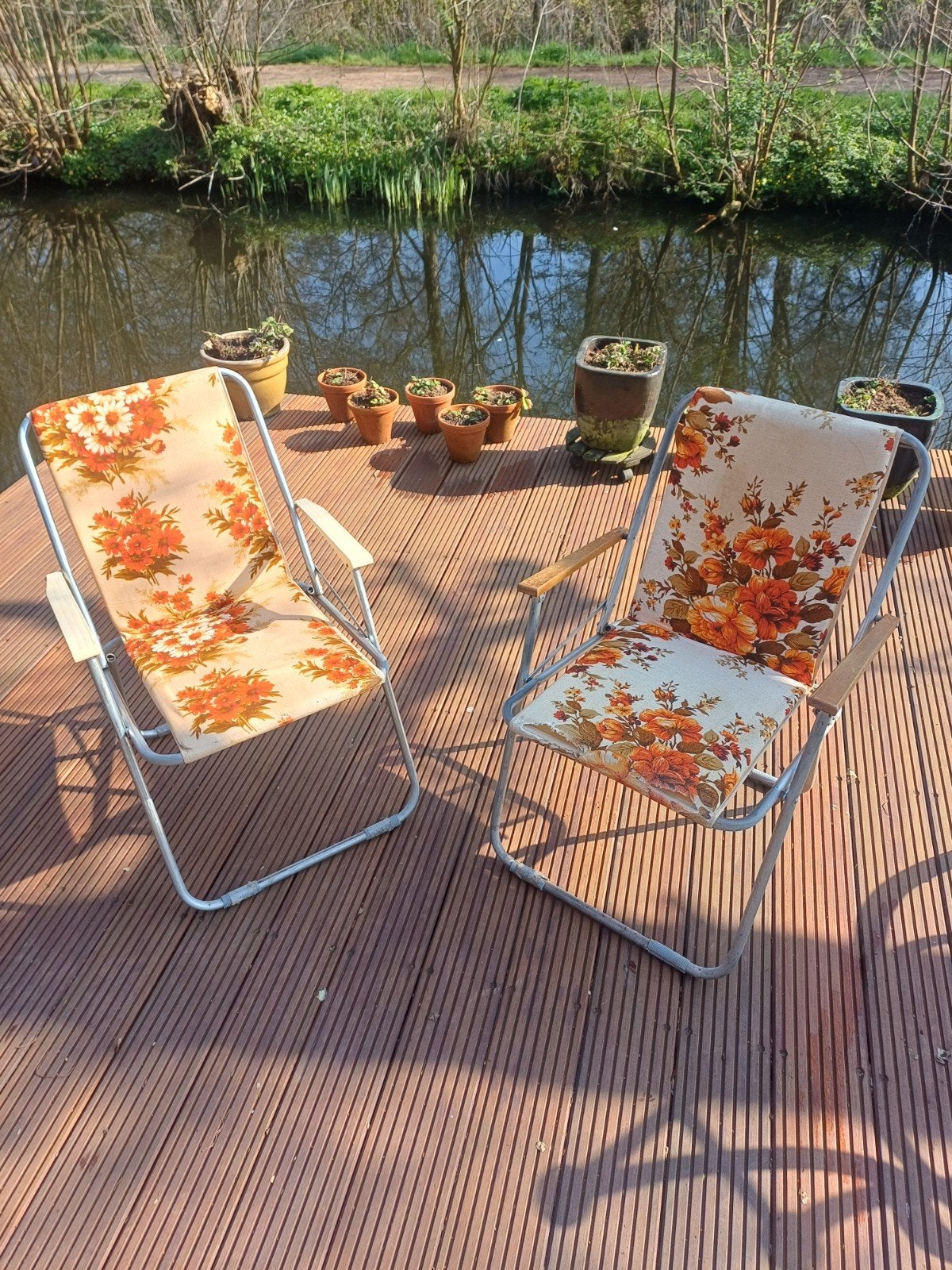 Vintage Campingstoelen met Bloemenprint - Set van 2, Ophalen, Gebruikt, Twee, Overige kleuren