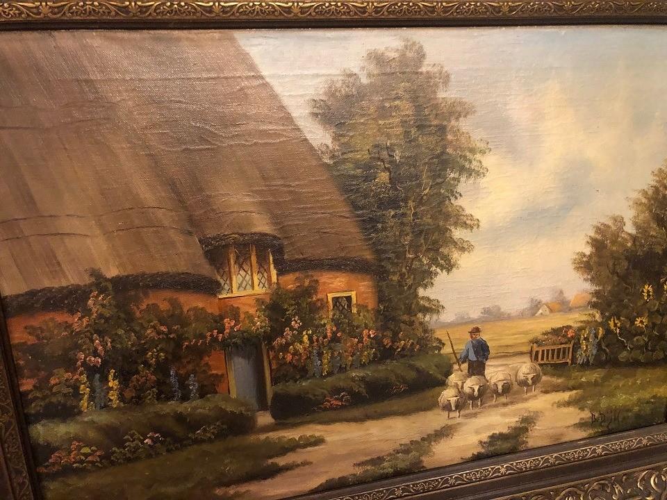 Groot schilderij landschap boerderij - olieverf op doek, Antiek en Kunst, Kunst | Schilderijen | Klassiek, Ophalen