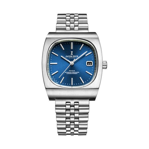 Jacob Zech Prague Automatisch Horloge - Blauwe Wijzerplaat, Overige merken, Staal, Staal, Polshorloge