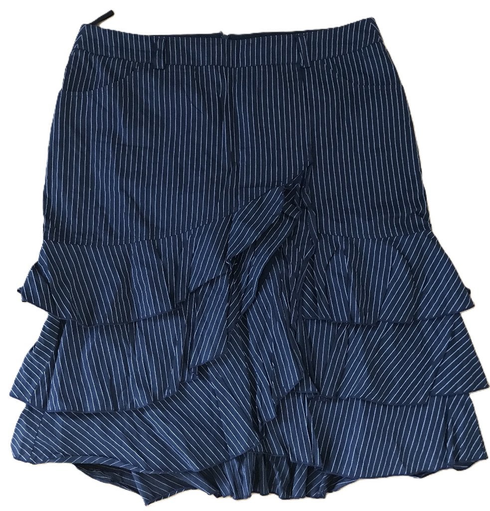 SENSA DONNA rok ruches krijtstreep blauw wit 42 valt als 40, Kleding | Dames, Rokken, Zo goed als nieuw, Knielengte, Verzenden