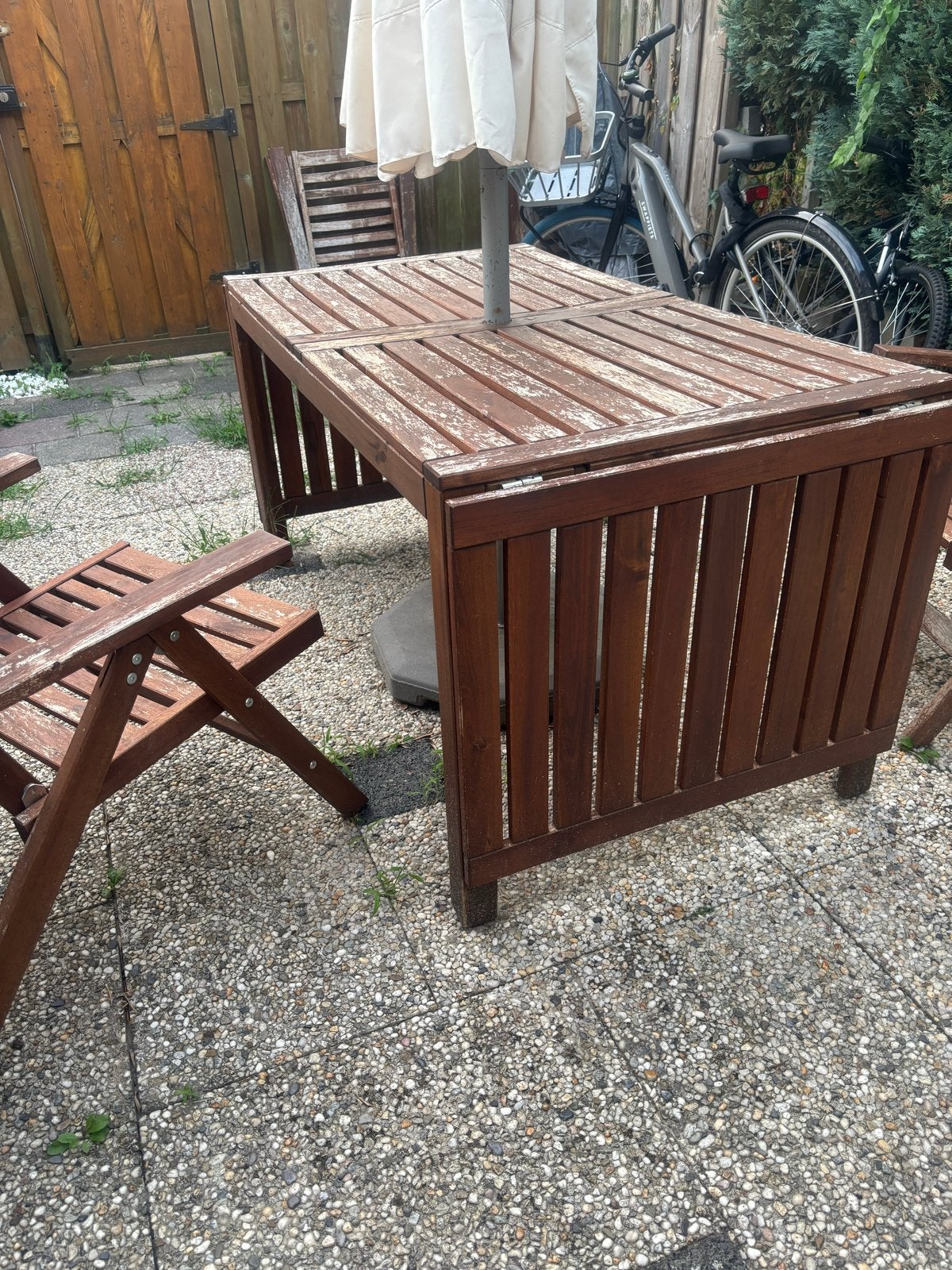 Ikea tuinset met 6 stoelen, 2-zijdig uitklapbaar, Ophalen, Gebruikt, Eettafel, 6 zitplaatsen