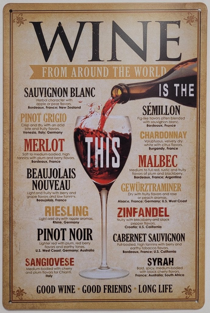 Wine from around the world wijn reclamebord van metaal deco, Info@deconoord.nl, Deco Noord, Nieuw, Ophalen of Verzenden