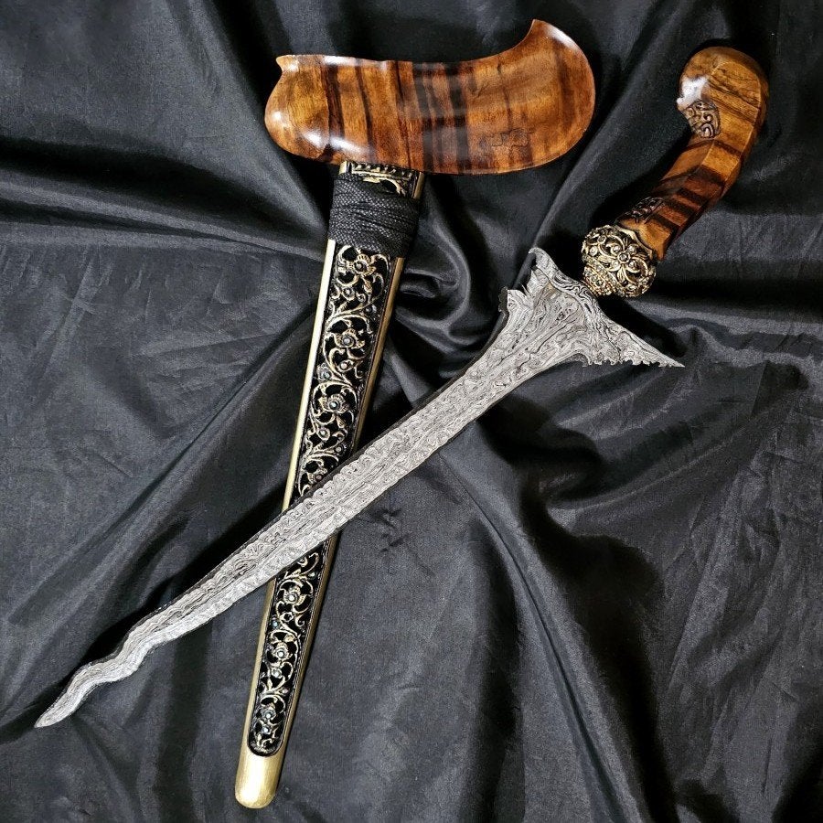 Keris Panji Caluring 5 Luk Pedaringan Kebak Galih Asem KNL88, Antiek en Kunst, Wapen, Verzenden, Overige materialen, Indonesië