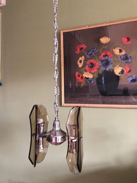 Hanglamp, Veca, Italiaans, Murano, rookglas, vintage, jr 70, Ophalen of Verzenden