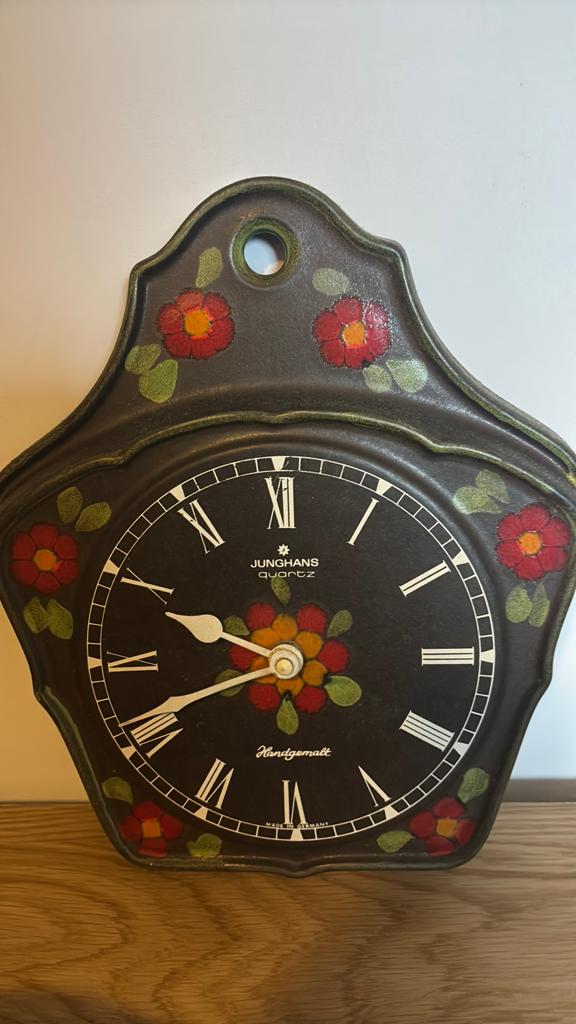 Junghans Quartz Wandklok - Handgemalt Bloemen, Antiek en Kunst, Antiek | Klokken, Ophalen of Verzenden