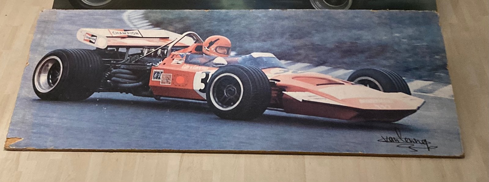 Oude F1 poster op houten bord, Ophalen, Gebruikt, Formule 1