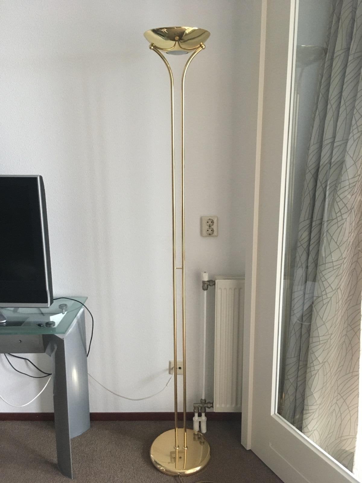 Gouden vloerlamp met uplighter en leeslamp, Ophalen, Gebruikt, Overige fittingen, Metaal