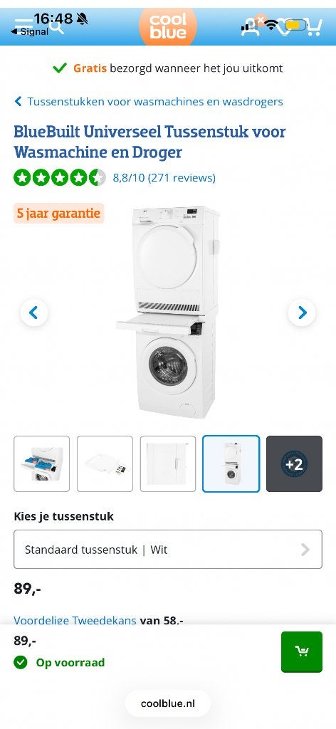 Wasmachine droger tussenstuk, Ophalen, Gebruikt