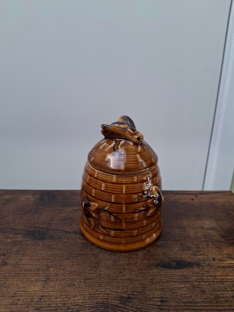 Prachtig oud gaaf honingpotje bruine kleur Barbotine, Antiek en Kunst, Curiosa en Brocante, Ophalen of Verzenden