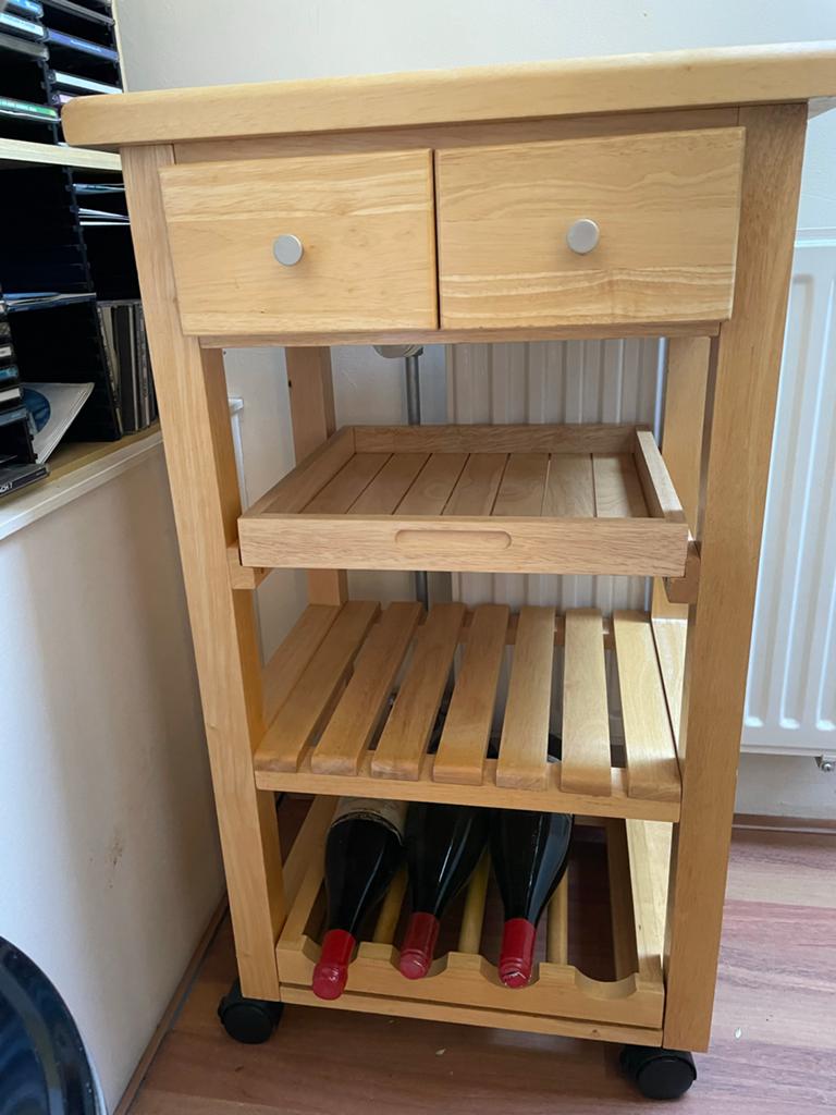 Houten serveerwagen op wielen, Ophalen, Gebruikt, Minder dan 5 flessen, 75 cm of meer