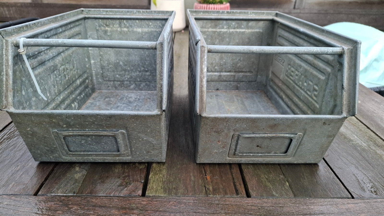 2 Vintage lagerfix stalen magazijnbakken, Ophalen, 50 tot 100 cm, Minder dan 50 cm, Minder dan 50 cm