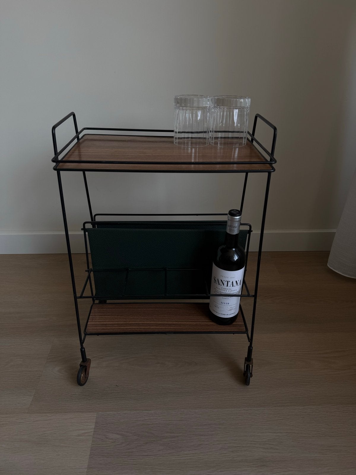 Vintage serveerwagen / drank trolley - 40x27x60 cm, Ophalen, Vintage, Metaal, Gebruikt