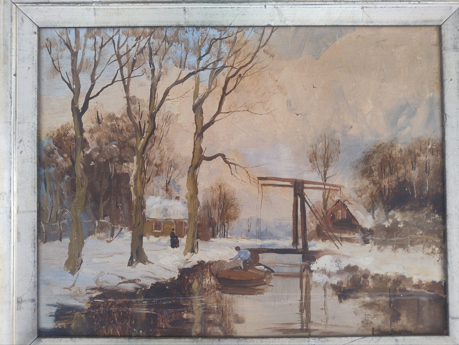 Winterlandschap toegeschreven aan W. Brinkman (1911-1983), Antiek en Kunst, Kunst | Schilderijen | Klassiek, Ophalen of Verzenden