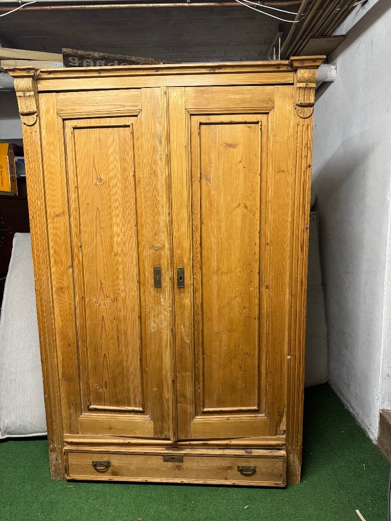 Grenen klerenkast oude kast leg planken hangkast antiek, Ophalen, Gebruikt, 100 tot 150 cm, Klassiek