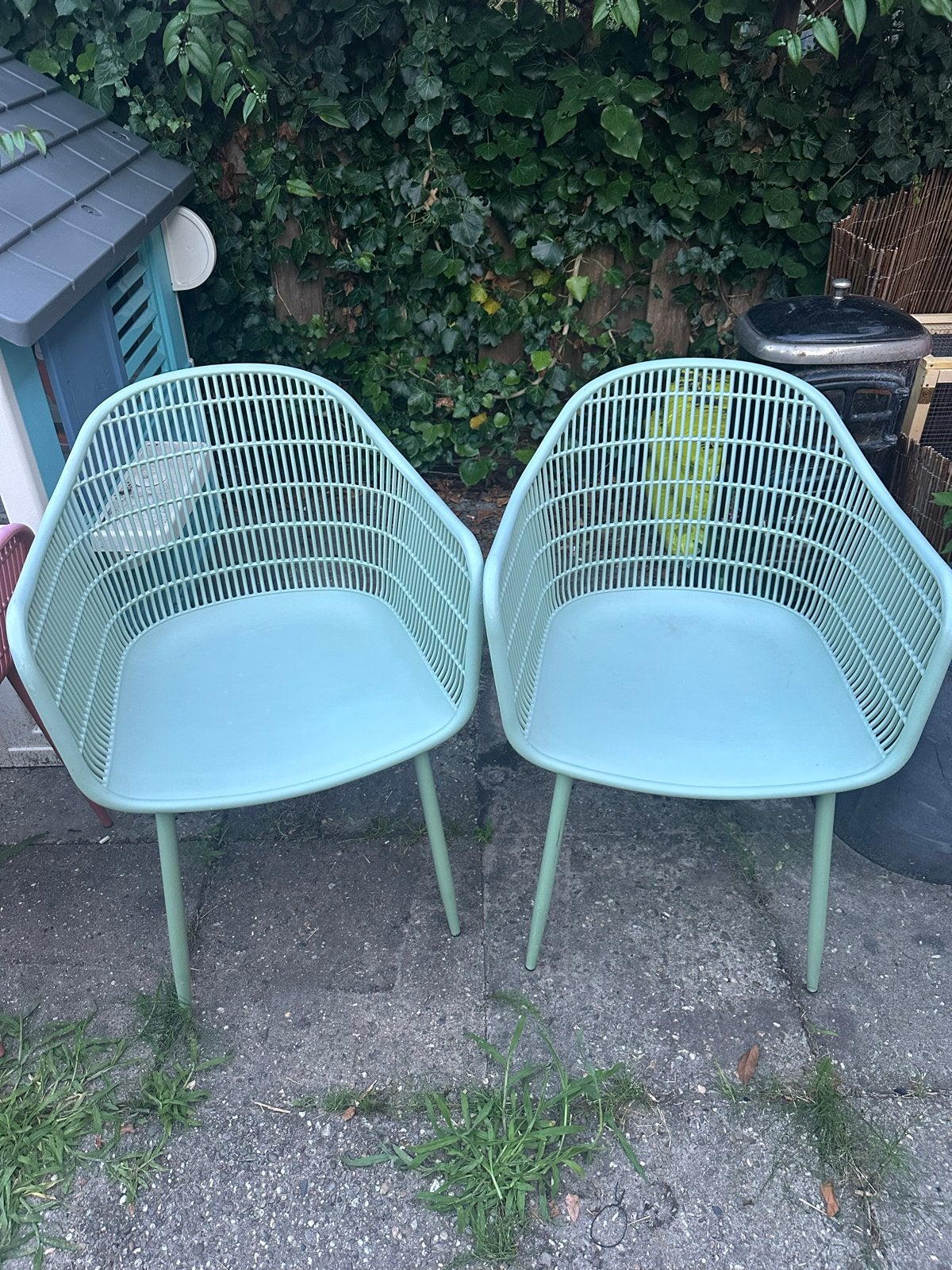6 Tuinstoelen groen roze en wit, Ophalen, Gebruikt, Kunststof