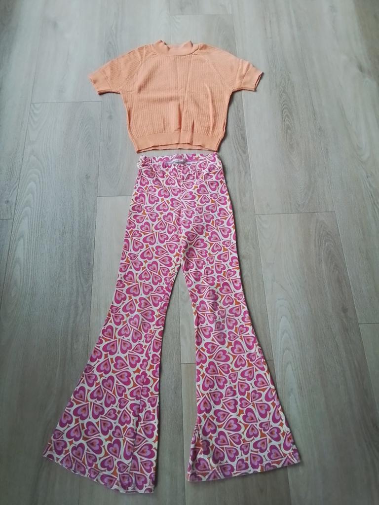 Oranje shirtje D-Zine en flared broek Jacky Sue mt 134-140, Ophalen of Verzenden, D-Zine, Jacky Sue, Meisje, Broek