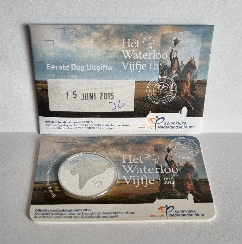 Eerste dag uitgifte coincard Waterloo Vijfje - EDC 2015, Ophalen of Verzenden, Koningin Beatrix, Euro's