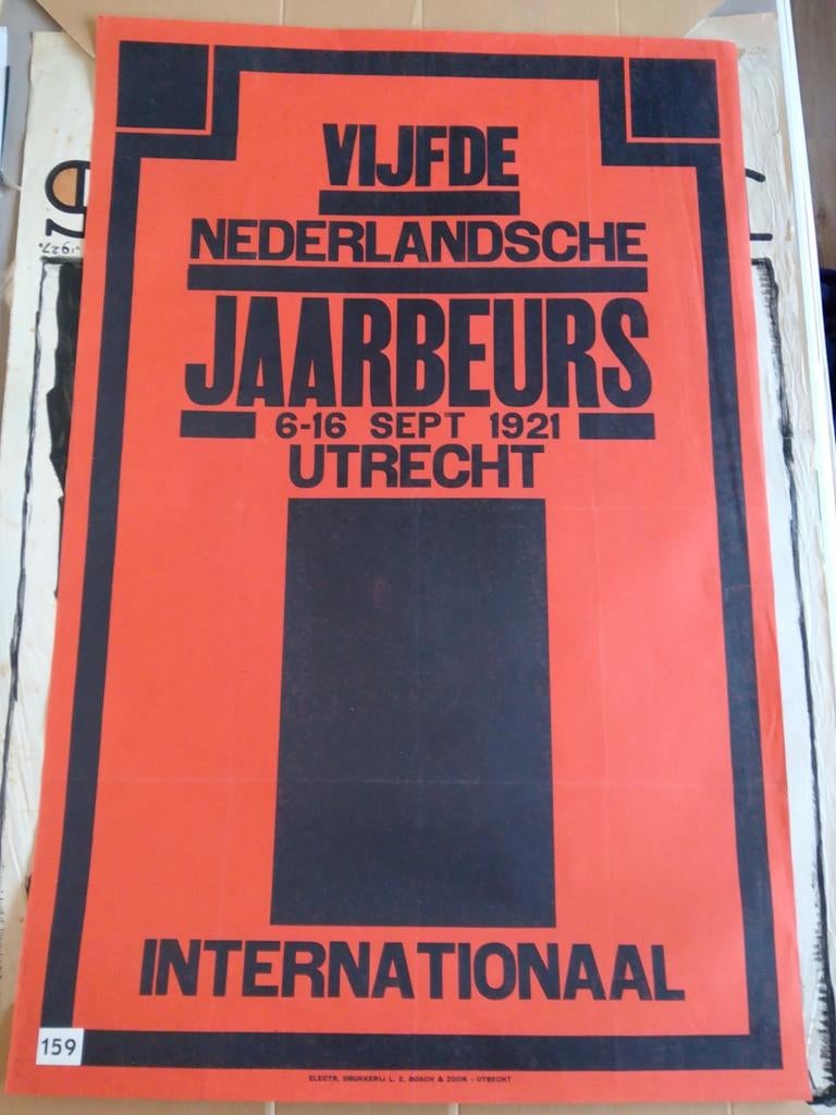Originele Poster Vijfde Nederlandse Jaarbeurs 1921, Rechthoekig Staand, Ophalen of Verzenden, Zo goed als nieuw, A1 t/m A3