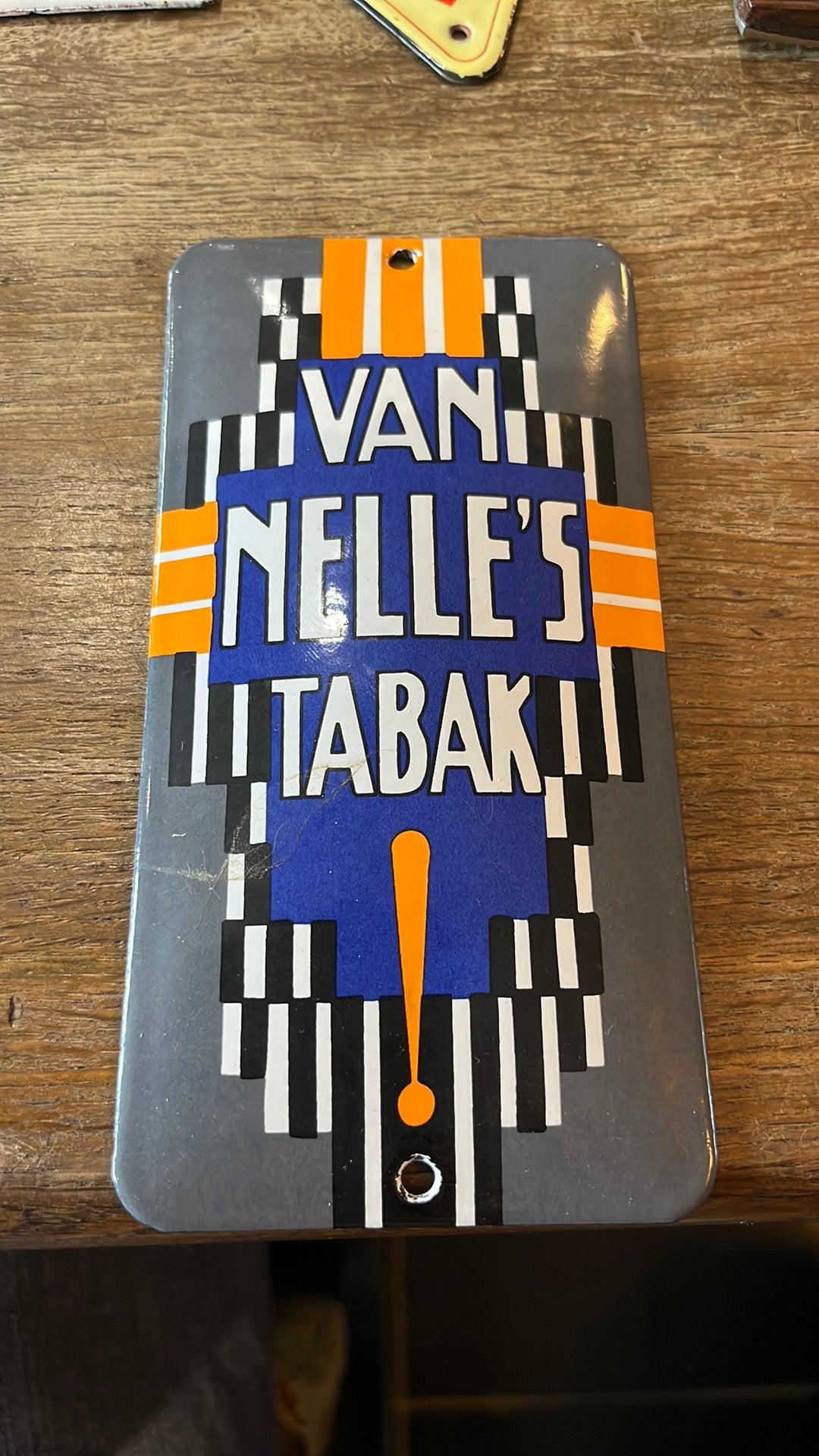 Emaille deurpost bordje van Van Nelle’s Tabak reproductie, Verzamelen, Ophalen of Verzenden, Zo goed als nieuw, Reclamebord