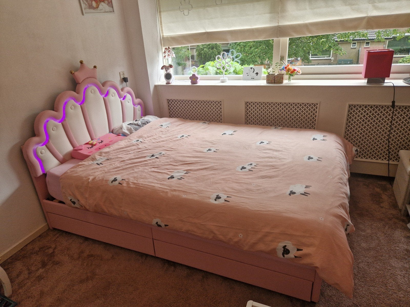 Prinsessenbed 140x200 met lades, matras en topper, Ophalen, Overige kleuren, 140 cm, Zo goed als nieuw