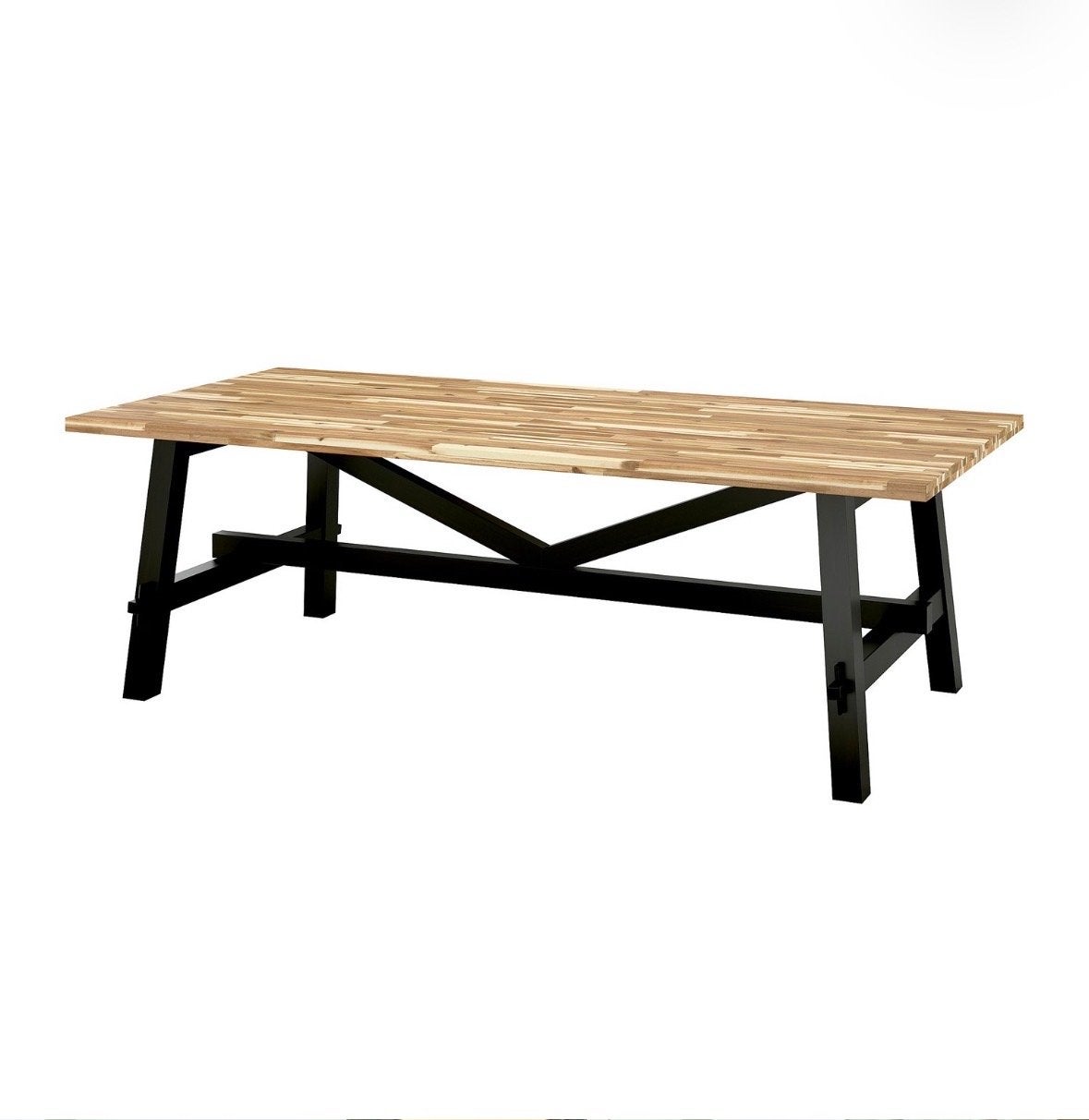 IKEA SKOGSTA eettafel acacia/zwart 235x100 cm, Ophalen, 200 cm of meer, 50 tot 100 cm, Zo goed als nieuw