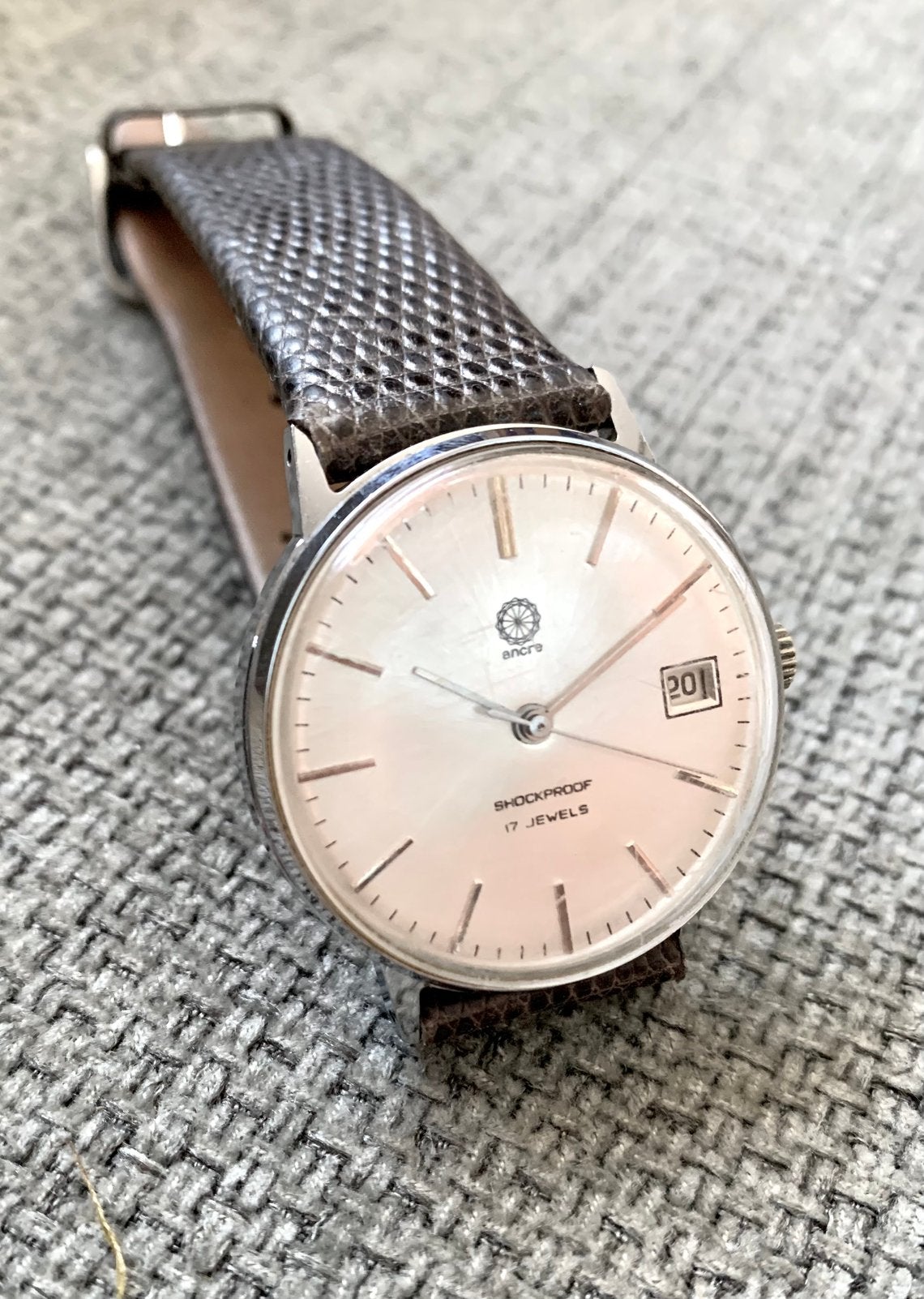 Vintage Ancre handopwinder, Sieraden, Tassen en Uiterlijk, Horloges | Heren, Ophalen of Verzenden, Staal, Leer, Overige merken