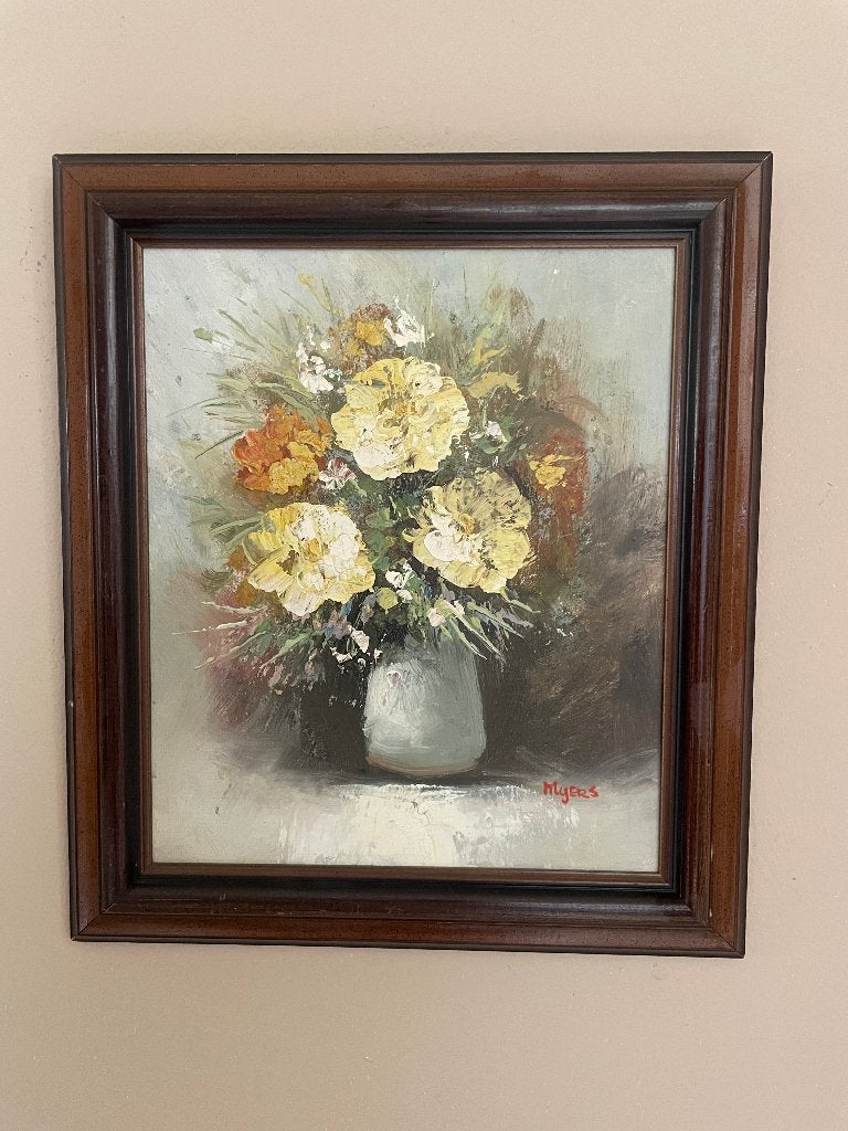 Antiek schilderij, schilderijtje met bloemen boeket, Antiek en Kunst, Ophalen of Verzenden