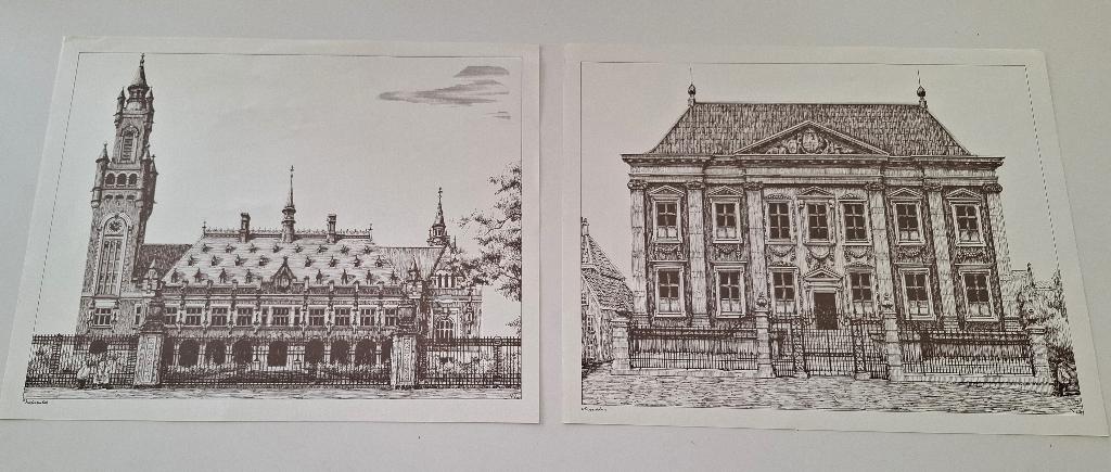 Fraaie pentekeningen van 's-Gravenhage, Antiek en Kunst, Kunst | Etsen en Gravures, Ophalen of Verzenden, Architectuur, Overige technieken