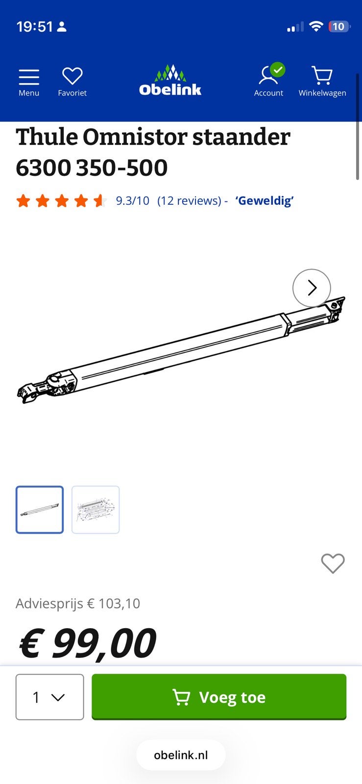 Steunpoot thule 6300, Ophalen of Verzenden, Gebruikt