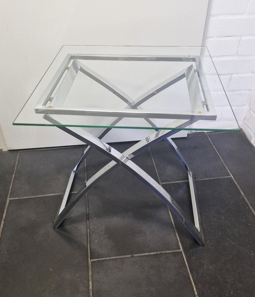 LuxuryLiving - Cross Bijzettafel Chroom, Huis en Inrichting, Tafels | Bijzettafels, Minder dan 55 cm, Metaal of Aluminium, Vierkant